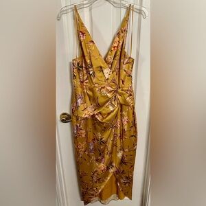 Express Mustard Floral Midi Dress with Twist Detail
